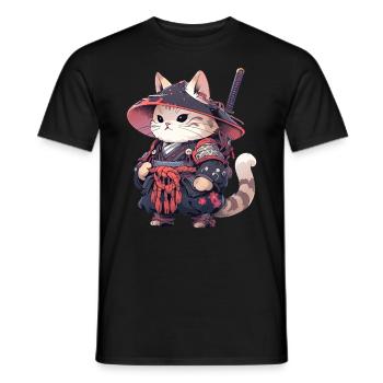 Asia Cat Japanese Samurai Samurai - Men's T-Shirt - black - Front - AI Model Male 178 light (178cm)