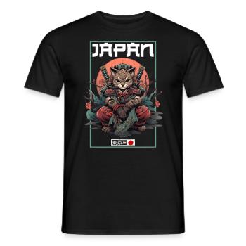 Asia Cat Japanese Samurai Samurai - Men's T-Shirt - black - Front - AI Model Male 178 light (178cm)