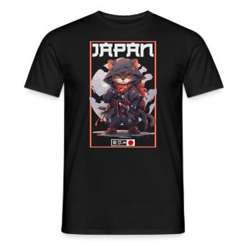 Asia Cat Japanese Samurai Samurai - Men's T-Shirt - black - Front - AI Model Male 178 light (178cm)