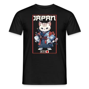 Asia Cat Japanese Samurai Samurai - Men's T-Shirt - black - Front - AI Model Male 178 light (178cm)