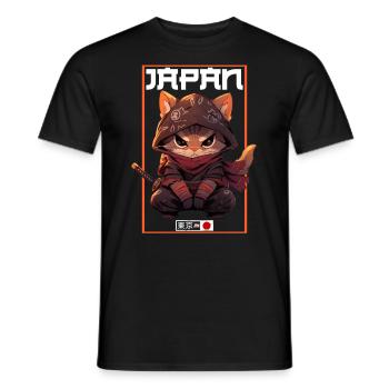 Asia Cat Japanese Samurai Samurai - Men's T-Shirt - black - Front - AI Model Male 178 light (178cm)