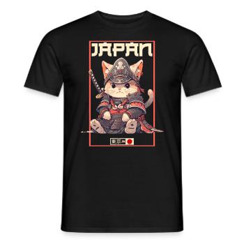 Asia Cat Japanese Samurai Samurai - Men's T-Shirt - black - Front - AI Model Male 178 light (178cm)