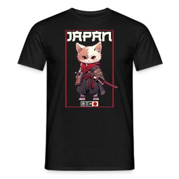 Asia Cat Japanese Samurai Samurai - Men's T-Shirt - black - Front - AI Model Male 178 light (178cm)
