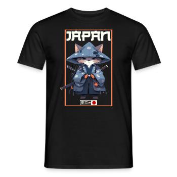 Asia Cat Japanese Samurai Samurai - Men's T-Shirt - black - Front - AI Model Male 178 light (178cm)