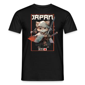 Asia Cat Japanese Samurai Samurai - Men's T-Shirt - black - Front - AI Model Male 178 light (178cm)