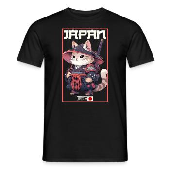 Asia Cat Japanese Samurai Samurai - Men's T-Shirt - black - Front - AI Model Male 178 light (178cm)