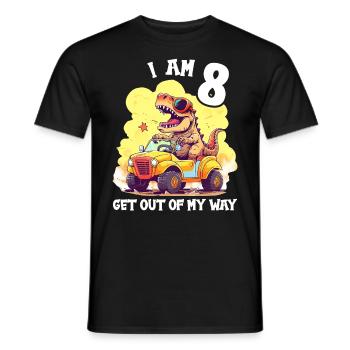 T-Rex Drives Monster Truck I'm 8th Birthday - Men's T-Shirt - black - Front - AI Model Male 178 light (178cm)