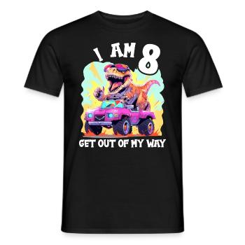 T-Rex Drives Monster Truck I'm 8th Birthday - Men's T-Shirt - black - Front - AI Model Male 178 light (178cm)