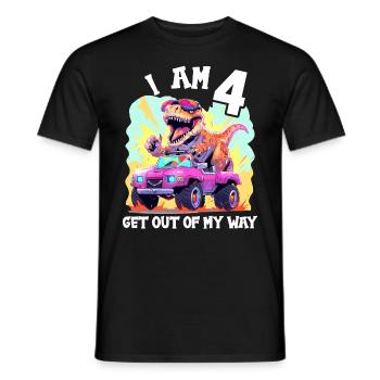 T-Rex Drives Monster Truck I'm 4th Birthday - Men's T-Shirt - black - Front - AI Model Male 178 light (178cm)