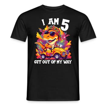 T-Rex Drives Monster Truck I'm 5th Birthday - Men's T-Shirt - black - Front - AI Model Male 178 light (178cm)