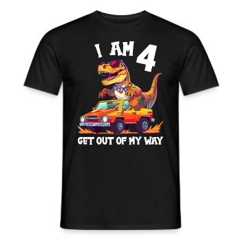 T-Rex Drives Monster Truck I'm 4th Birthday - Men's T-Shirt - black - Front - AI Model Male 178 light (178cm)