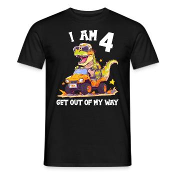 T-Rex Drives Monster Truck I'm 4th Birthday - Men's T-Shirt - black - Front - AI Model Male 178 light (178cm)