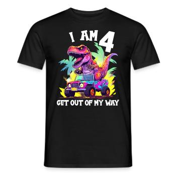 T-Rex Drives Monster Truck I'm 4th Birthday - Men's T-Shirt - black - Front - AI Model Male 178 light (178cm)