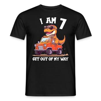 T-Rex Drives Monster Truck I'm 7th Birthday - Men's T-Shirt - black - Front - AI Model Male 178 light (178cm)