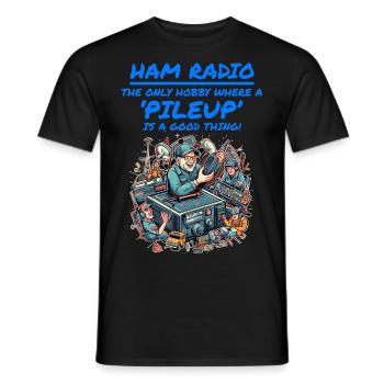 Ham Radio Operator Playful Cartoon Funny Hobby - Men's T-Shirt - black - Front - AI Model Male 178 light (178cm)