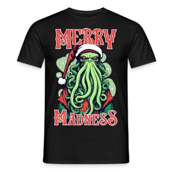 Cthulhu Santa's Merry Madness Gaze - Lovecraft - Men's T-Shirt - black - Front - AI Model Male 178 light (178cm)