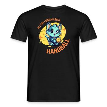 Handball Player Handball Player Funny Sayings Cats - Men's T-Shirt - black - Front - AI Model Male 178 light (178cm)