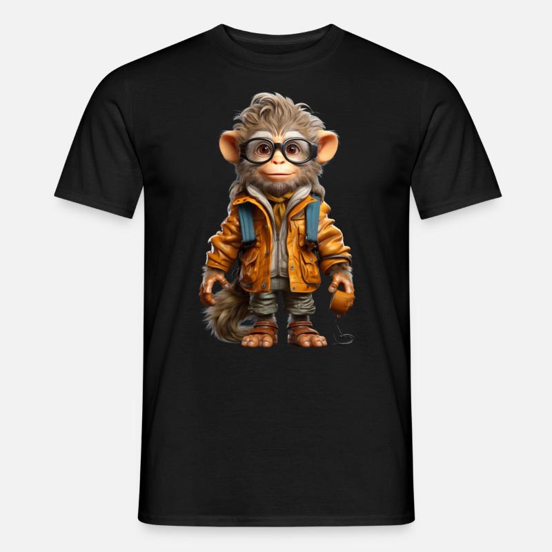 Udo der Entdecker Affe - Männer T-Shirt - Schwarz