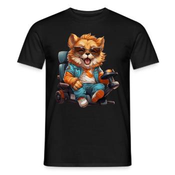 Patrick der wilde gut gelaunte Löwe im Rollstuhl. - Männer T-Shirt - Schwarz - Vorne - AI Model Male 178 light (178cm)