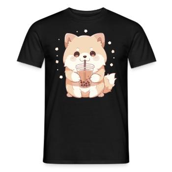 Kawaii Corgi Hund trinkt Boba Bubble Tea Chibi - Männer T-Shirt - Schwarz - Vorne - AI Model Male 178 light (178cm)