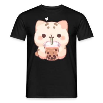 Boissons pour chats kawaii Boba Bubble Tea Chibi - T-shirt homme - noir - Devant - AI Model Male 178 light (178cm)