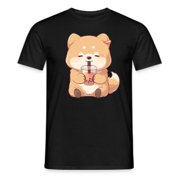Kawaii Corgi Dog Drinks Boba Bubble Tea Chibi - Men's T-Shirt - black - Front - AI Model Male 178 light (178cm)