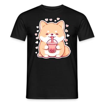 Kawaii Corgi Dog Drinks Boba Bubble Tea Chibi - Men's T-Shirt - black - Front - AI Model Male 178 light (178cm)