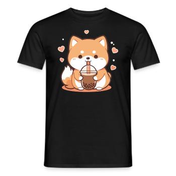 Kawaii Corgi Dog Drinks Boba Bubble Tea Chibi - Men's T-Shirt - black - Front - AI Model Male 178 light (178cm)