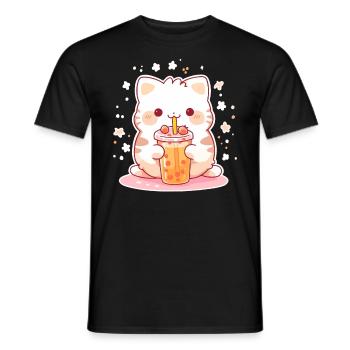 Boissons pour chats kawaii Boba Bubble Tea Chibi - T-shirt homme - noir - Devant - AI Model Male 178 light (178cm)