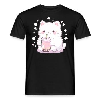 Boissons pour chats kawaii Boba Bubble Tea Chibi - T-shirt homme - noir - Devant - AI Model Male 178 light (178cm)
