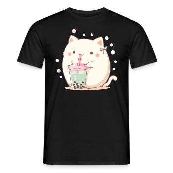 Boissons pour chats kawaii Boba Bubble Tea Chibi - T-shirt homme - noir - Devant - AI Model Male 178 light (178cm)
