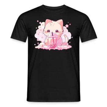 Boissons pour chats kawaii Boba Bubble Tea Chibi - T-shirt homme - noir - Devant - AI Model Male 178 light (178cm)