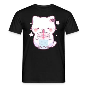 Boissons pour chats kawaii Boba Bubble Tea Chibi - T-shirt homme - noir - Devant - AI Model Male 178 light (178cm)
