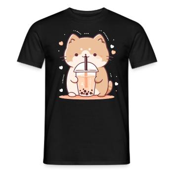 Boissons pour chats kawaii Boba Bubble Tea Chibi - T-shirt homme - noir - Devant - AI Model Male 178 light (178cm)