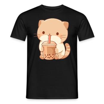 Boissons pour chats kawaii Boba Bubble Tea Chibi - T-shirt homme - noir - Devant - AI Model Male 178 light (178cm)