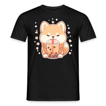 Kawaii Corgi Dog Drinks Boba Bubble Tea Chibi - Men's T-Shirt - black - Front - AI Model Male 178 light (178cm)