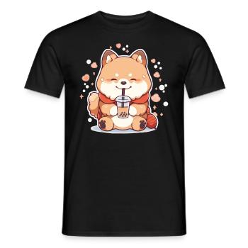 Kawaii Corgi Dog Drinks Boba Bubble Tea Chibi - Men's T-Shirt - black - Front - AI Model Male 178 light (178cm)