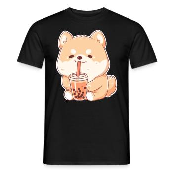 Kawaii Corgi Dog Drinks Boba Bubble Tea Chibi - Men's T-Shirt - black - Front - AI Model Male 178 light (178cm)
