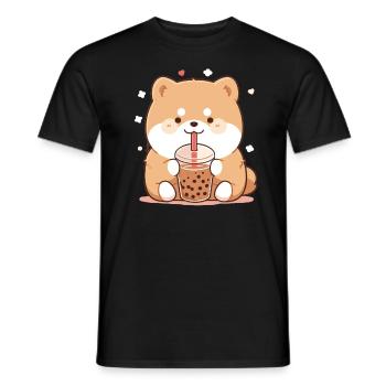Kawaii Corgi Dog Drinks Boba Bubble Tea Chibi - Men's T-Shirt - black - Front - AI Model Male 178 light (178cm)
