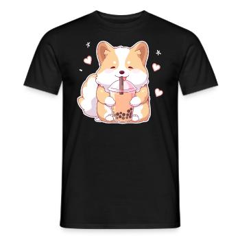 Kawaii Corgi Dog Drinks Boba Bubble Tea Chibi - Men's T-Shirt - black - Front - AI Model Male 178 light (178cm)