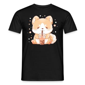 Kawaii Corgi Dog Drinks Boba Bubble Tea Chibi - Men's T-Shirt - black - Front - AI Model Male 178 light (178cm)