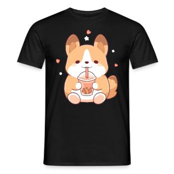 Kawaii Corgi Dog Drinks Boba Bubble Tea Chibi - Men's T-Shirt - black - Front - AI Model Male 178 light (178cm)