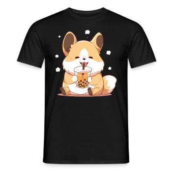 Kawaii Corgi Dog Drinks Boba Bubble Tea Chibi - Men's T-Shirt - black - Front - AI Model Male 178 light (178cm)