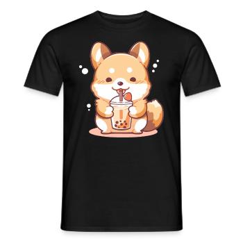 Kawaii Corgi Dog Drinks Boba Bubble Tea Chibi - Men's T-Shirt - black - Front - AI Model Male 178 light (178cm)
