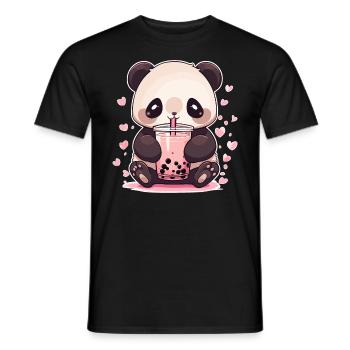 Kawaii Panda trinkt Boba Bubble Tea Chibi - Männer T-Shirt - Schwarz - Vorne - AI Model Male 178 light (178cm)