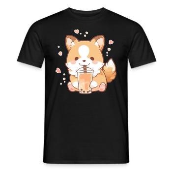 Kawaii Corgi Dog Drinks Boba Bubble Tea Chibi - Men's T-Shirt - black - Front - AI Model Male 178 light (178cm)