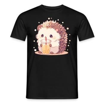 Kawaii Hérisson Boissons Boba Bubble Tea Chibi - T-shirt homme - noir - Devant - AI Model Male 178 light (178cm)