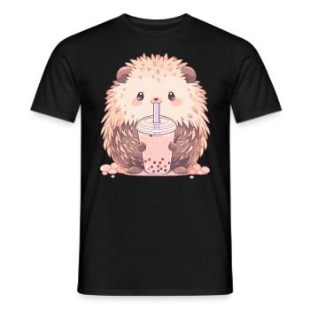 Kawaii Hérisson Boissons Boba Bubble Tea Chibi - T-shirt homme - noir - Devant - AI Model Male 178 light (178cm)