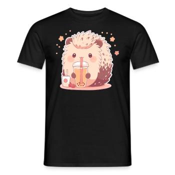 Kawaii Hérisson Boissons Boba Bubble Tea Chibi - T-shirt homme - noir - Devant - AI Model Male 178 light (178cm)