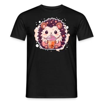 Kawaii Hérisson Boissons Boba Bubble Tea Chibi - T-shirt homme - noir - Devant - AI Model Male 178 light (178cm)